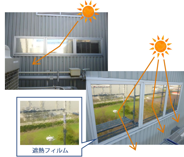 工場窓への遮熱フィルムの取り付け
